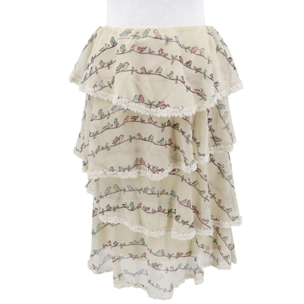 Judith March Bird Print Skirt Women S Ivory Cute Sweet Feminine Whimsical Airy